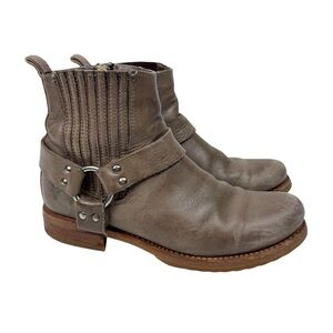 Frye Veronica Harness Ankle Boot Bootie Leather Taupe Gray/ Brown Size 8